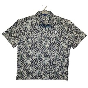 Hreski Mens XXL Money Print Polo Shirt Short Sleeve 100 Dollar All Over‎ Print